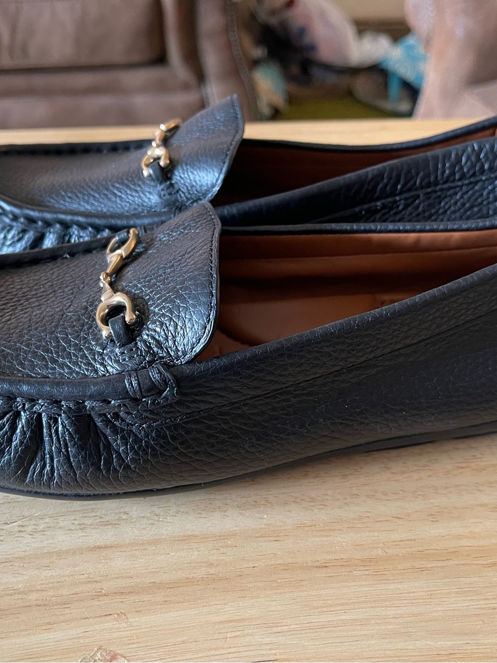 Coach Mavis Loafers Black Pebbled Leather Horsebit Driver Flats Shoes Women 8.5B